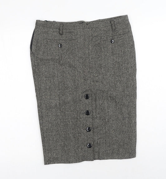 Miss Selfridge Womens Brown Acrylic Straight & Pencil Skirt Size 10 Button