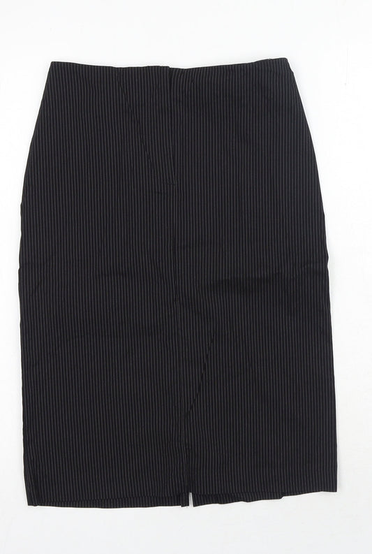 Mint Velvet Womens Black Striped Cotton Straight & Pencil Skirt Size 8 Zip