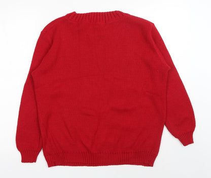 why not? Womens Red Round Neck Acrylic Pullover Jumper Size M - Christmas Penguin