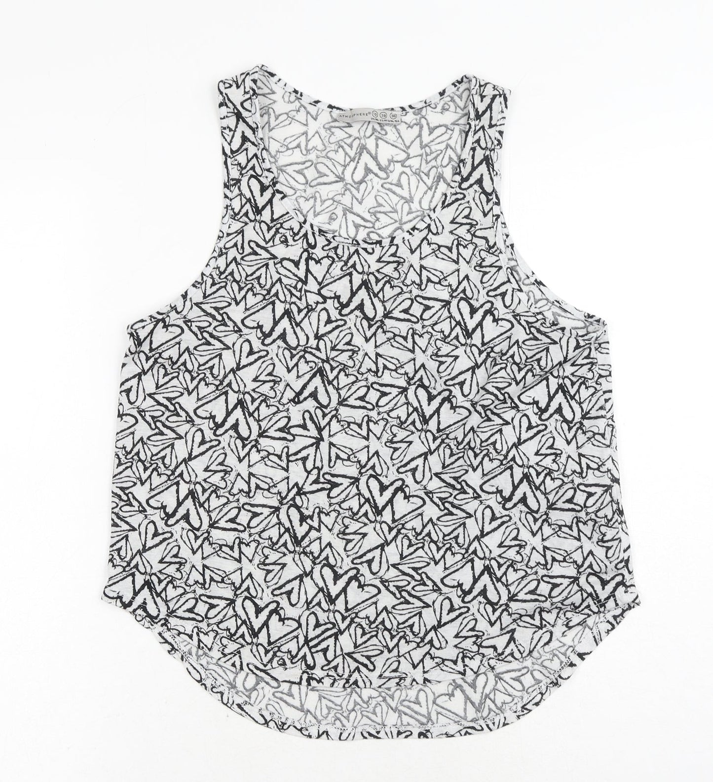 Primark Womens Black Geometric Polyester Basic Tank Size 10 Scoop Neck - Hearts