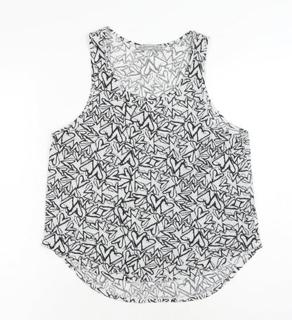 Primark Womens Black Geometric Polyester Basic Tank Size 10 Scoop Neck - Hearts