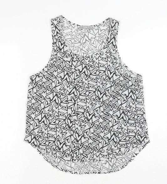 Primark Womens Black Geometric Polyester Basic Tank Size 10 Scoop Neck - Hearts