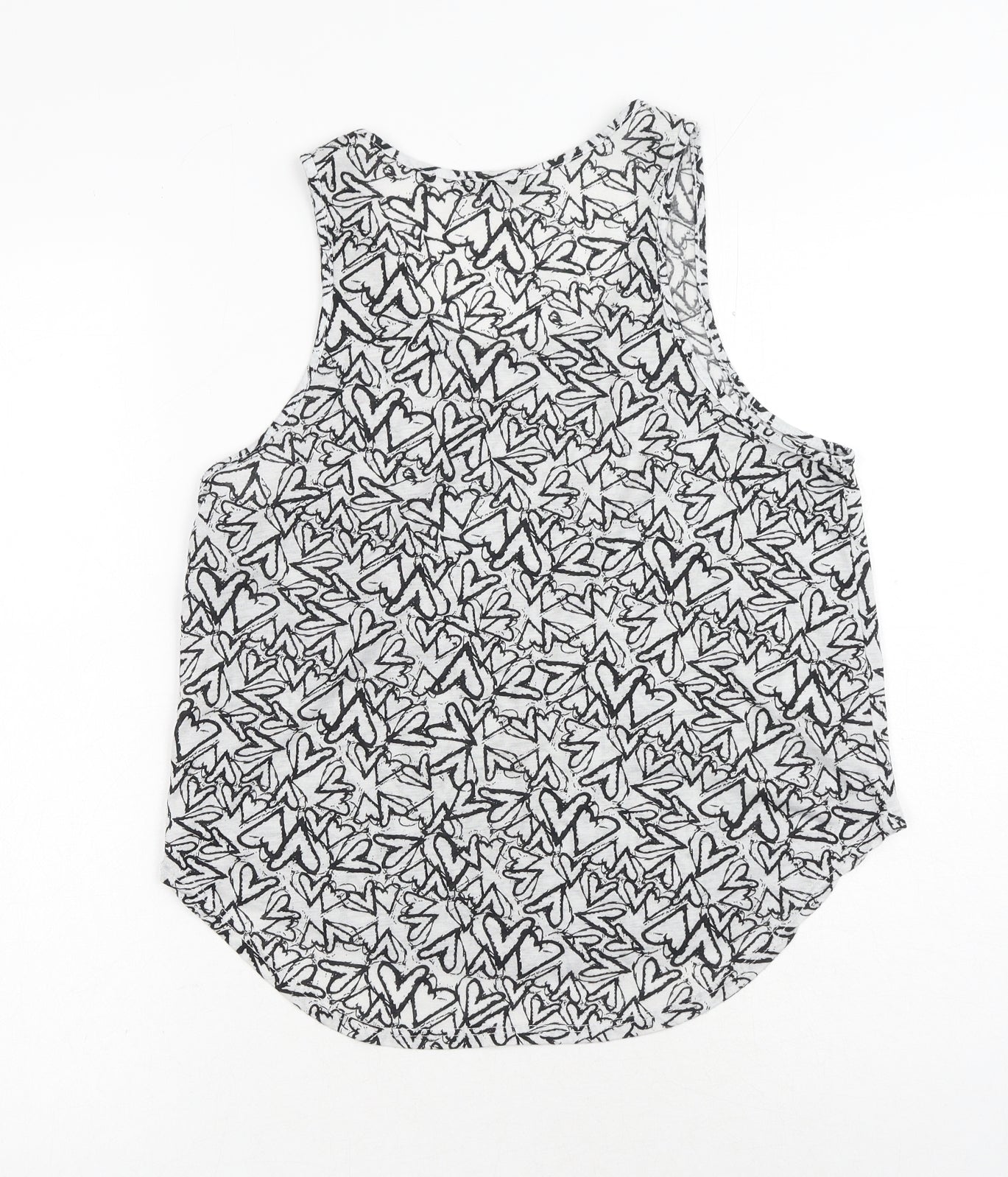 Primark Womens Black Geometric Polyester Basic Tank Size 10 Scoop Neck - Hearts
