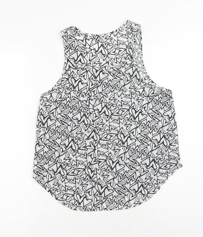Primark Womens Black Geometric Polyester Basic Tank Size 10 Scoop Neck - Hearts