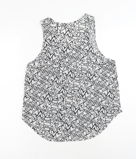Primark Womens Black Geometric Polyester Basic Tank Size 10 Scoop Neck - Hearts
