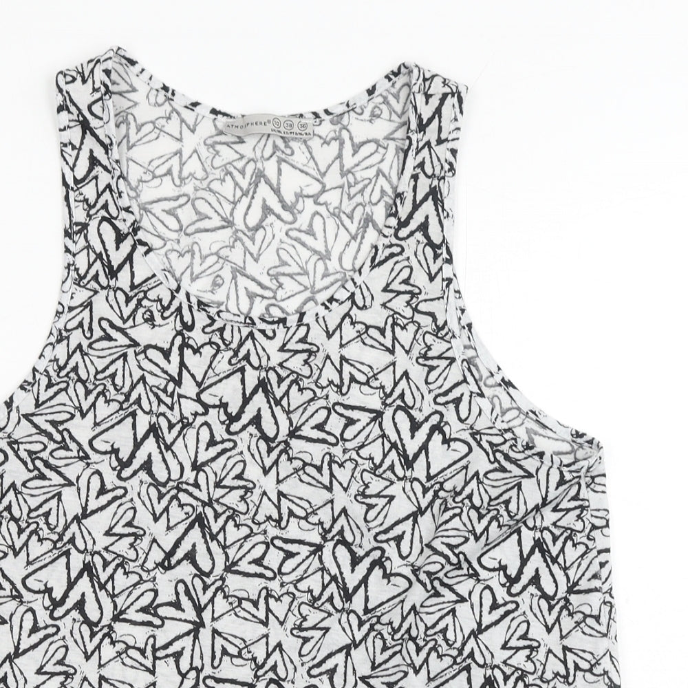 Primark Womens Black Geometric Polyester Basic Tank Size 10 Scoop Neck - Hearts