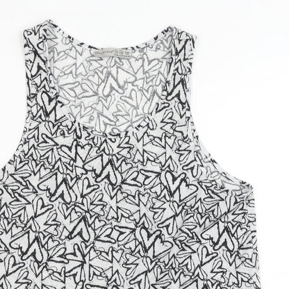 Primark Womens Black Geometric Polyester Basic Tank Size 10 Scoop Neck - Hearts