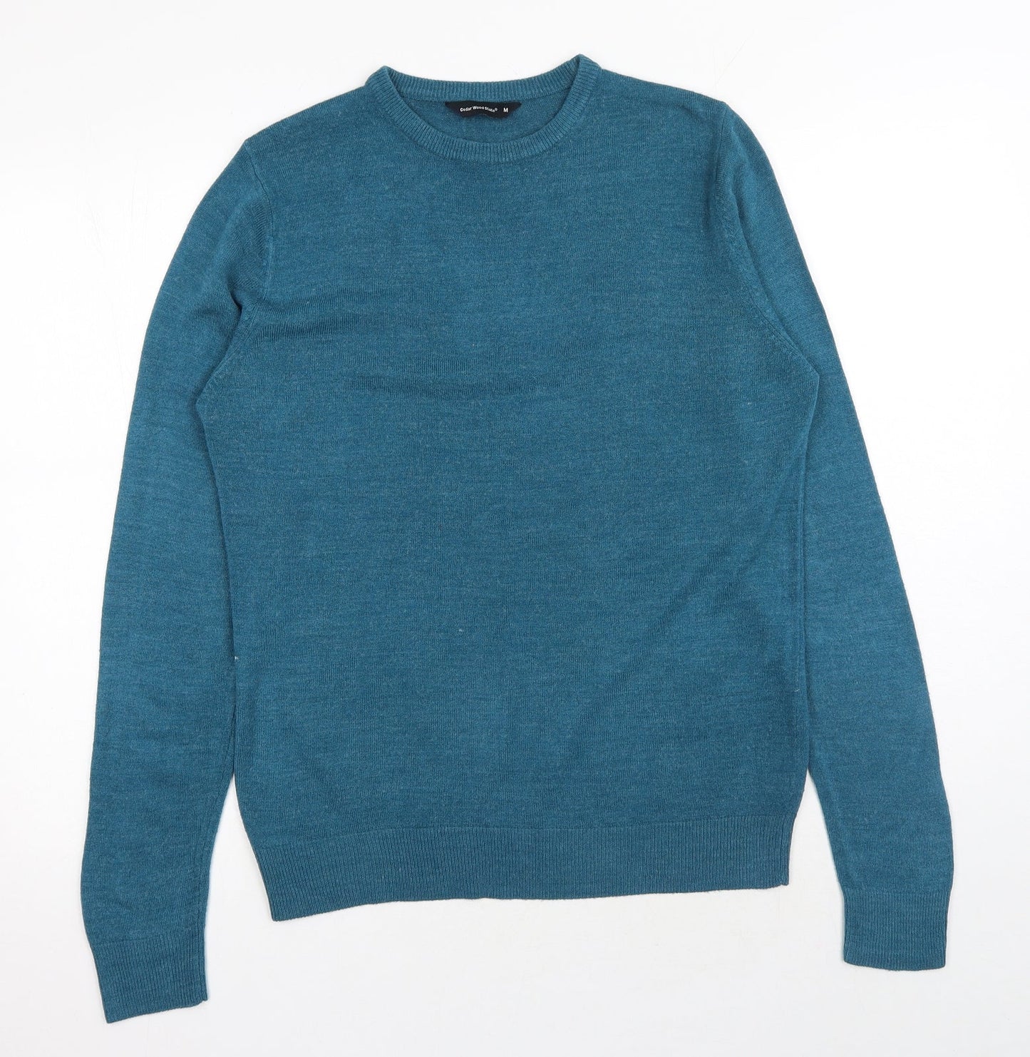 Cedar Wood State Mens Blue Round Neck Acrylic Pullover Jumper Size M Long Sleeve