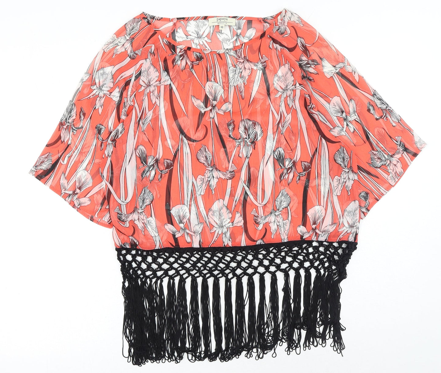 Matalan Womens Orange Floral Polyester Basic Blouse Size 10 Boat Neck