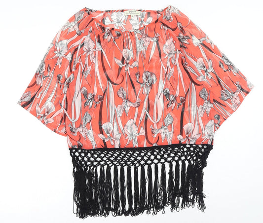 Matalan Womens Orange Floral Polyester Basic Blouse Size 10 Boat Neck