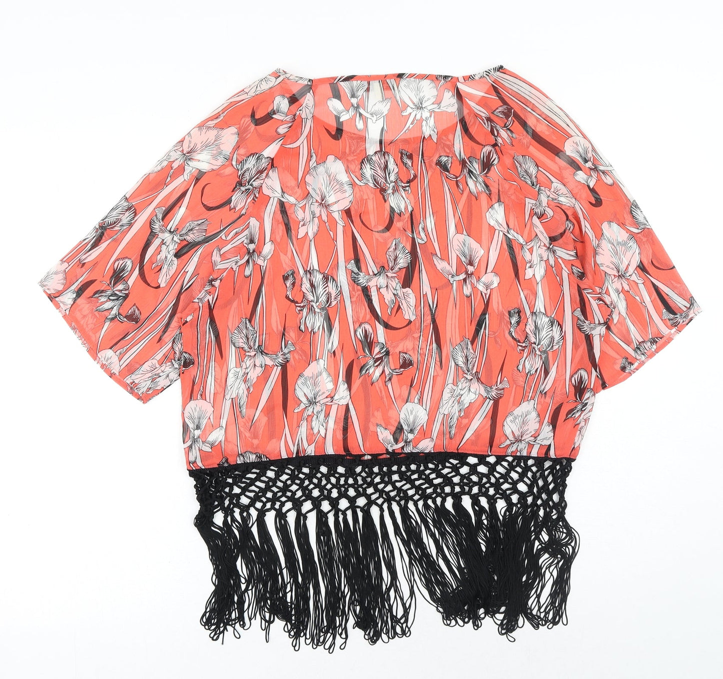 Matalan Womens Orange Floral Polyester Basic Blouse Size 10 Boat Neck