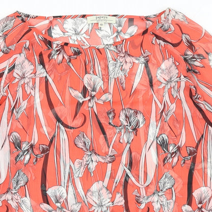 Matalan Womens Orange Floral Polyester Basic Blouse Size 10 Boat Neck