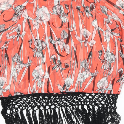 Matalan Womens Orange Floral Polyester Basic Blouse Size 10 Boat Neck