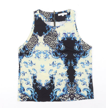 Glamorous Womens Blue Geometric Polyester Basic Tank Size S Scoop Neck