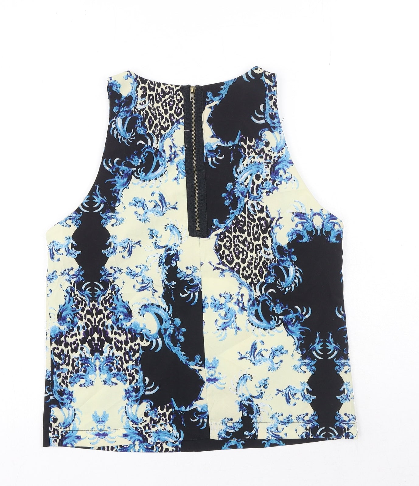 Glamorous Womens Blue Geometric Polyester Basic Tank Size S Scoop Neck