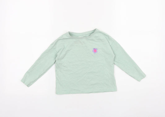 TU Girls Green 100% Cotton Basic T-Shirt Size 3 Years Round Neck Pullover