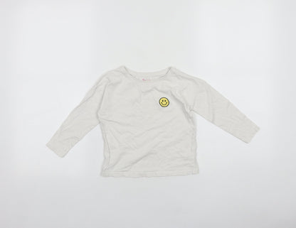 TU Girls White 100% Cotton Basic T-Shirt Size 3 Years Round Neck Pullover - Smiley face