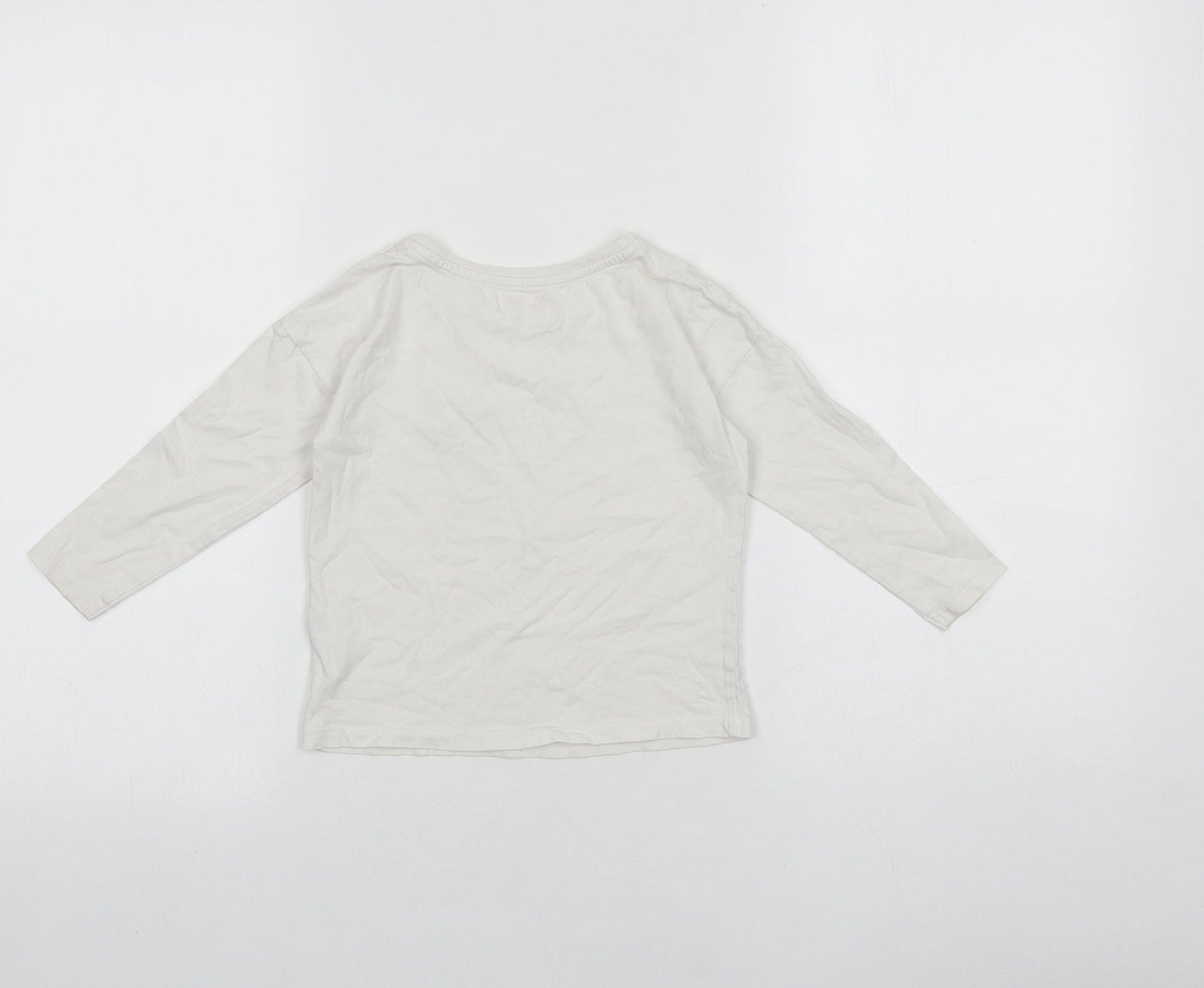 TU Girls White 100% Cotton Basic T-Shirt Size 3 Years Round Neck Pullover - Smiley face