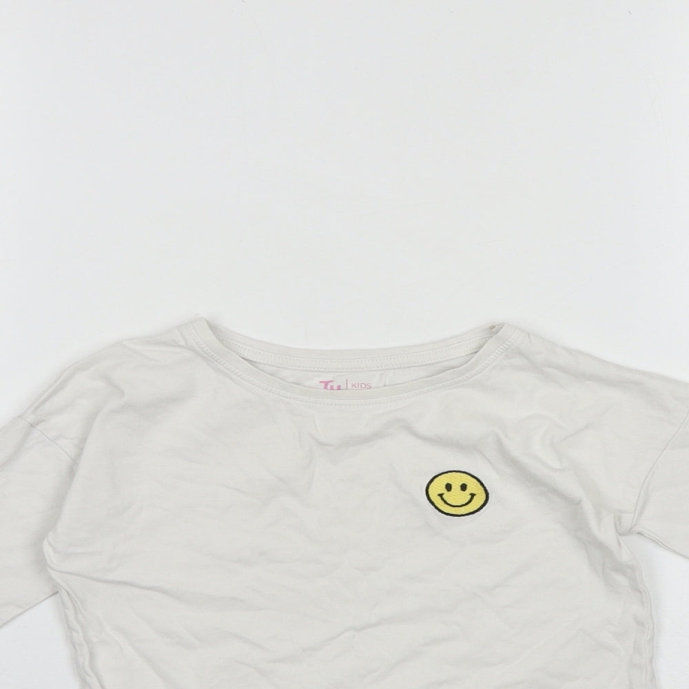 TU Girls White 100% Cotton Basic T-Shirt Size 3 Years Round Neck Pullover - Smiley face