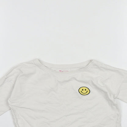 TU Girls White 100% Cotton Basic T-Shirt Size 3 Years Round Neck Pullover - Smiley face