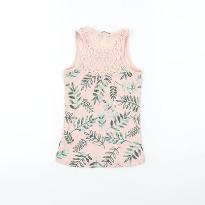 George Girls Pink Geometric 100% Cotton Basic Tank Size 7-8 Years Scoop Neck Pullover