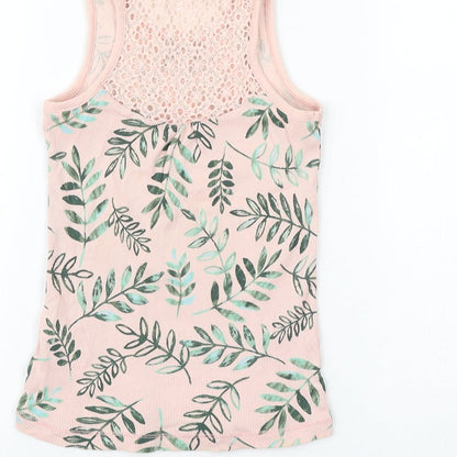 George Girls Pink Geometric 100% Cotton Basic Tank Size 7-8 Years Scoop Neck Pullover