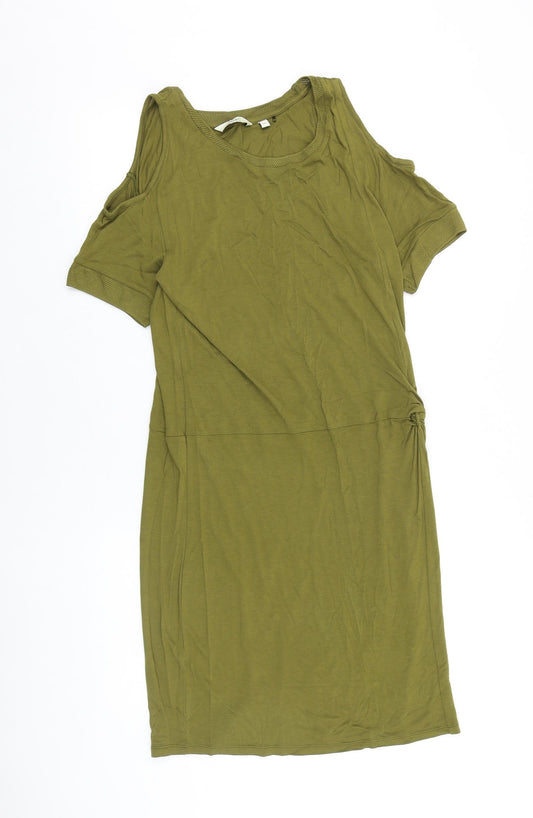 NEXT Womens Green Viscose T-Shirt Dress Size 10 Boat Neck Pullover - Cold Shoulder