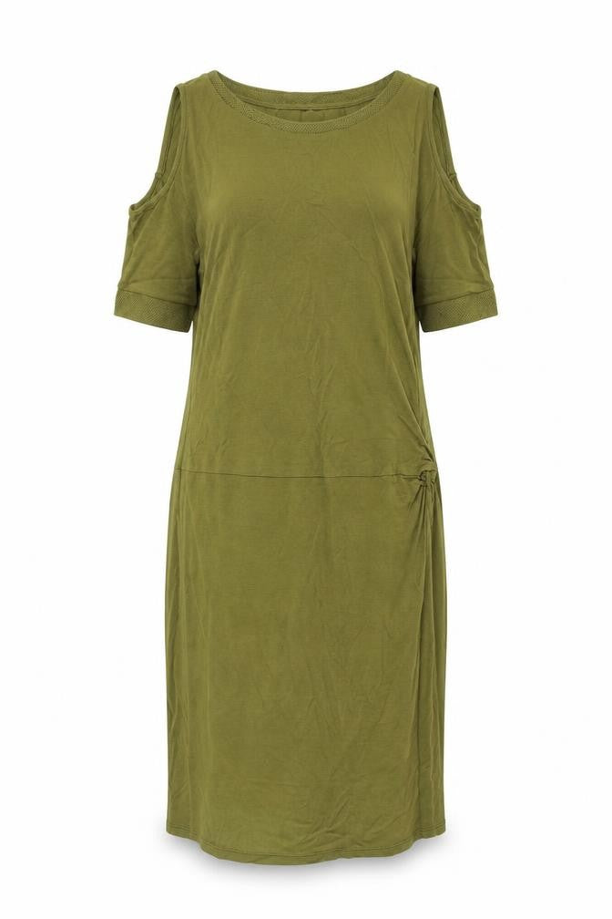 NEXT Womens Green Viscose T-Shirt Dress Size 10 Boat Neck Pullover - Cold Shoulder