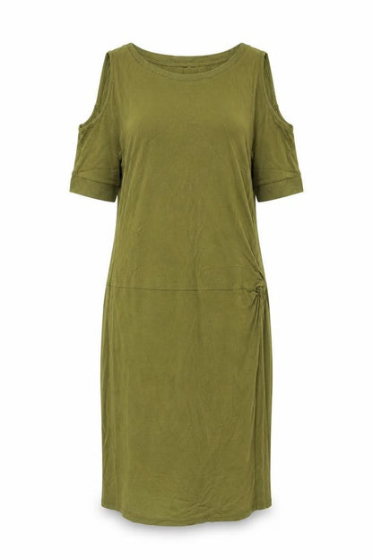 NEXT Womens Green Viscose T-Shirt Dress Size 10 Boat Neck Pullover - Cold Shoulder