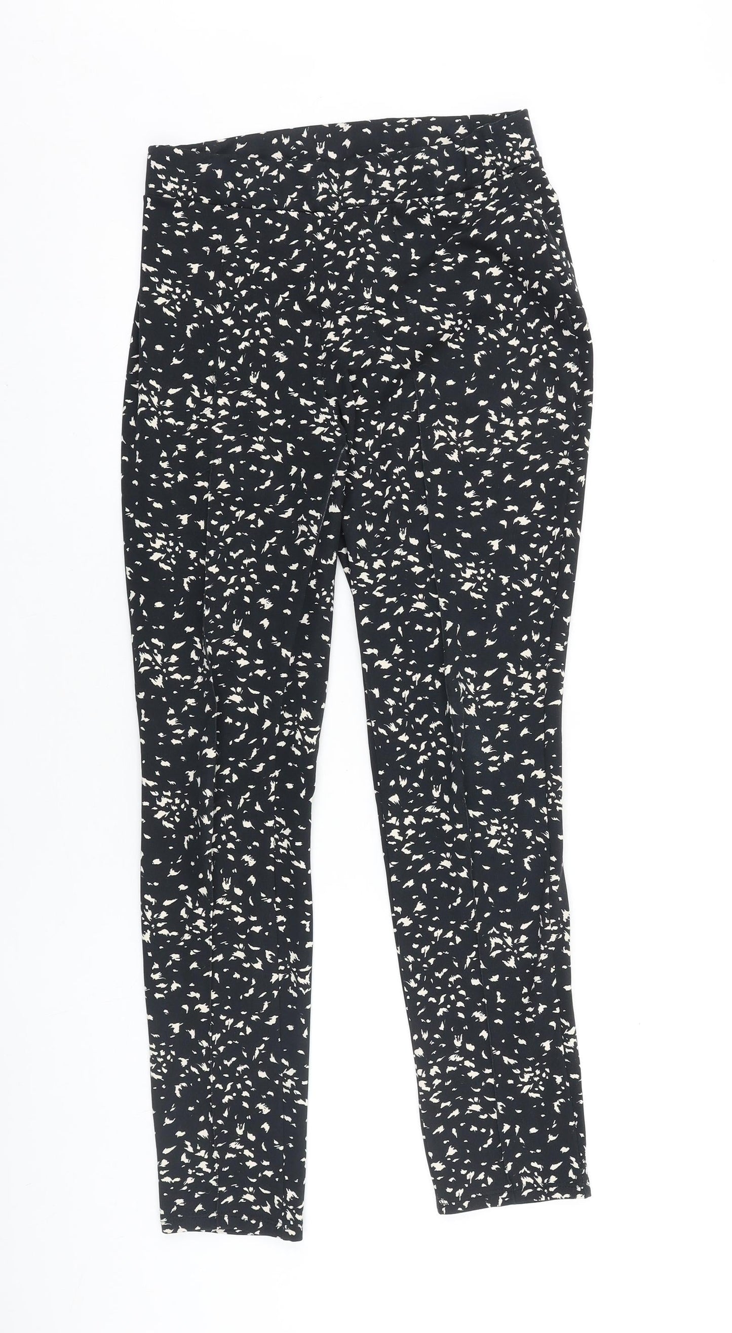 Warehouse Womens Black Geometric Cotton Trousers Size 10 L28 in Regular