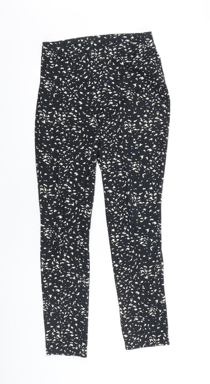 Warehouse Womens Black Geometric Cotton Trousers Size 10 L28 in Regular
