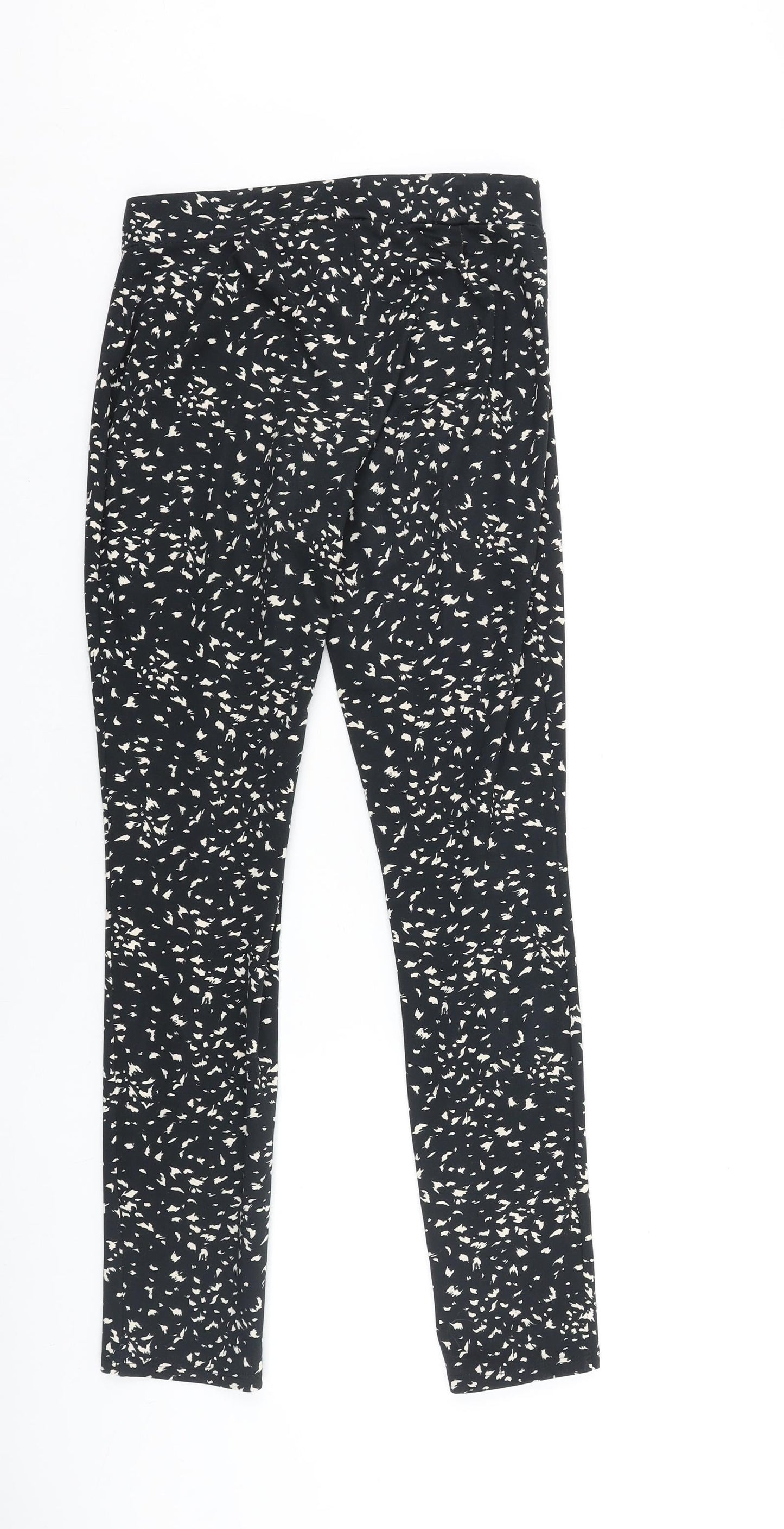 Warehouse Womens Black Geometric Cotton Trousers Size 10 L28 in Regular