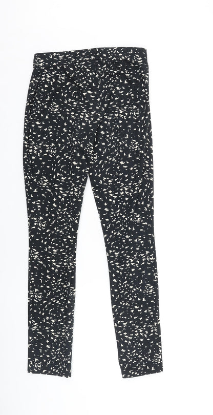 Warehouse Womens Black Geometric Cotton Trousers Size 10 L28 in Regular