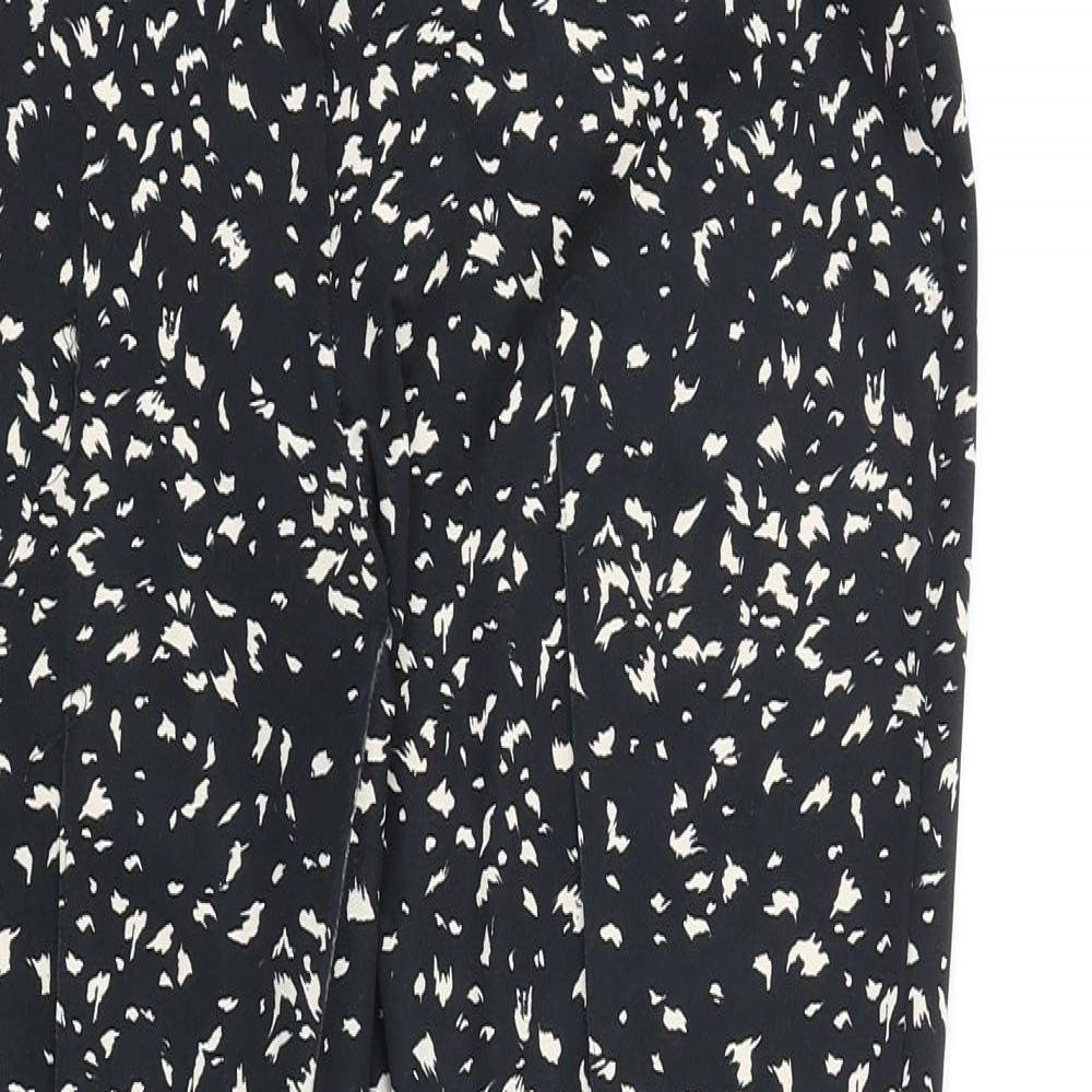 Warehouse Womens Black Geometric Cotton Trousers Size 10 L28 in Regular