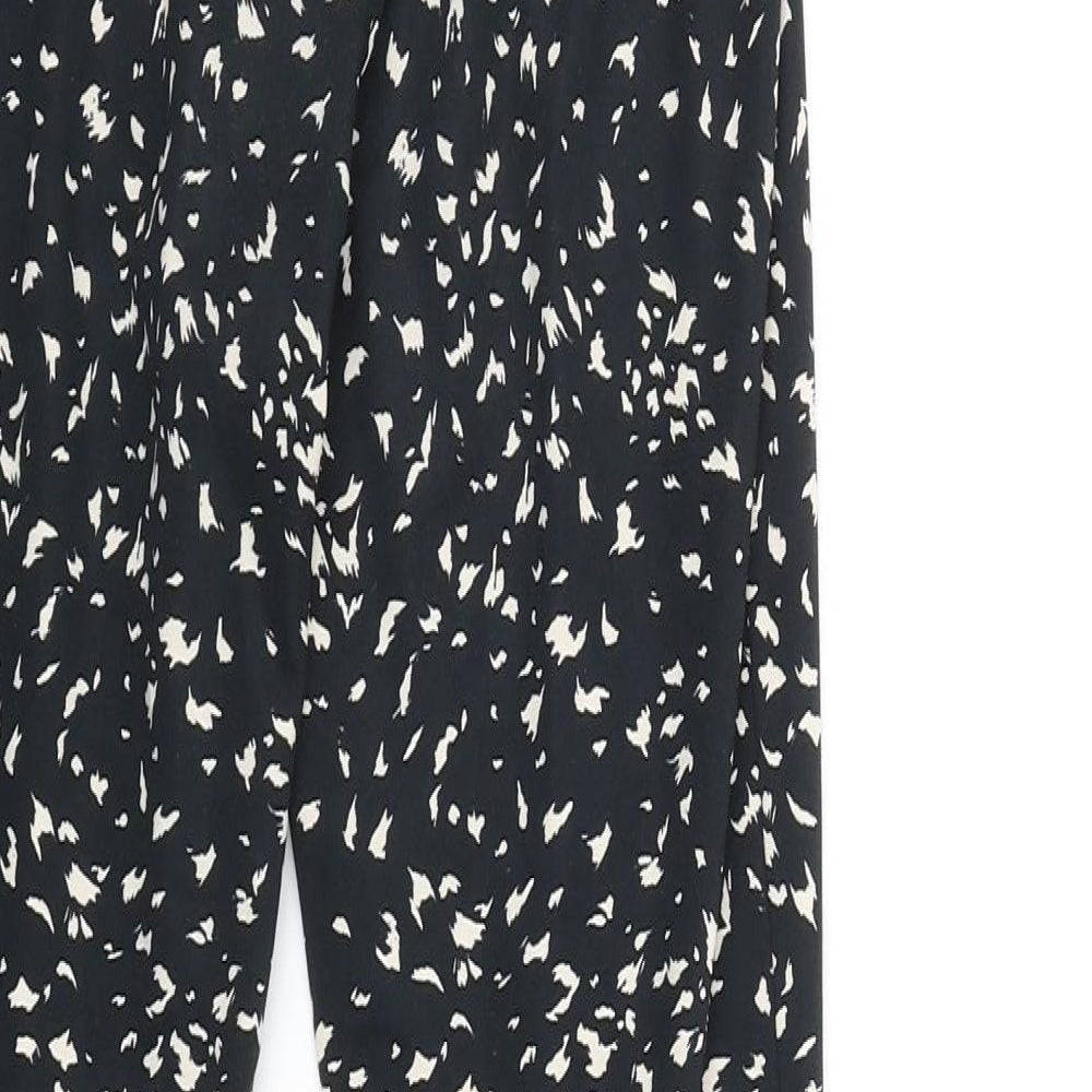 Warehouse Womens Black Geometric Cotton Trousers Size 10 L28 in Regular