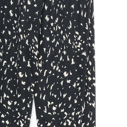 Warehouse Womens Black Geometric Cotton Trousers Size 10 L28 in Regular