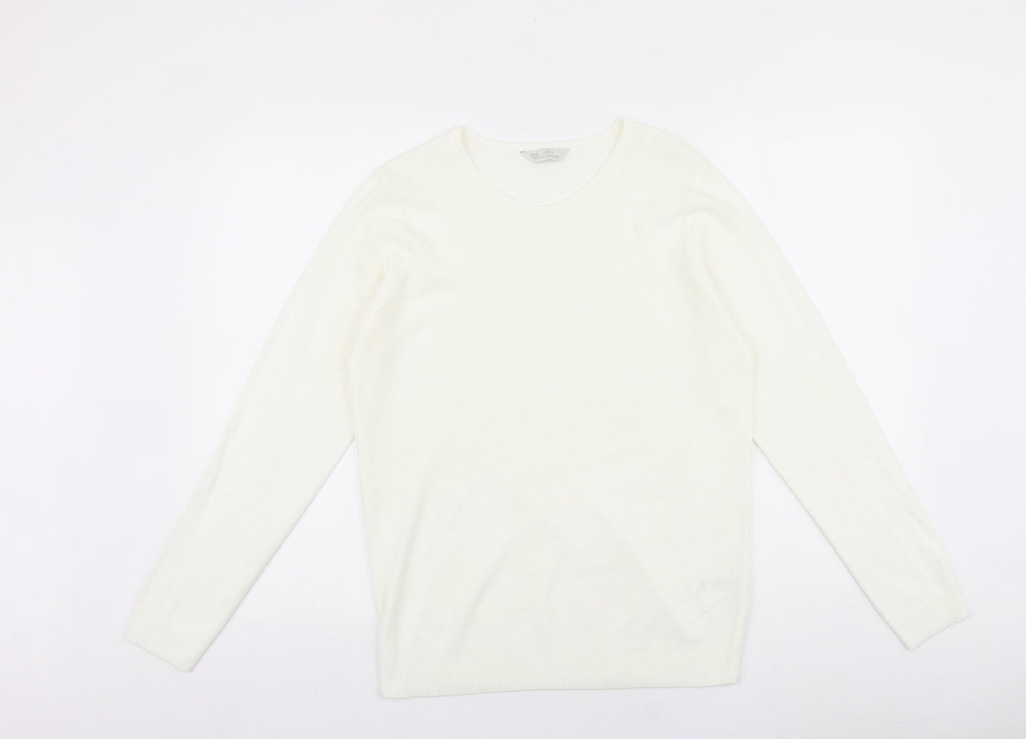BHS Womens White Round Neck 100% Cotton Pullover Jumper Size 14