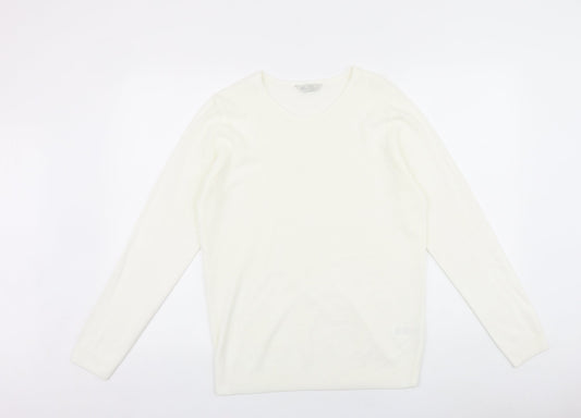 BHS Womens White Round Neck 100% Cotton Pullover Jumper Size 14