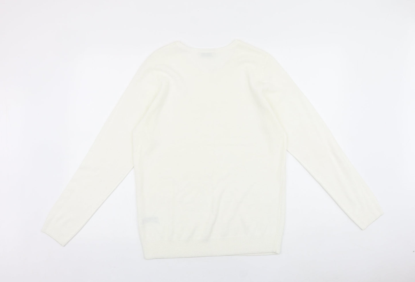 BHS Womens White Round Neck 100% Cotton Pullover Jumper Size 14