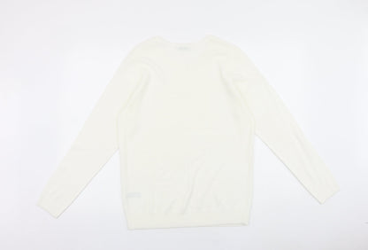 BHS Womens White Round Neck 100% Cotton Pullover Jumper Size 14