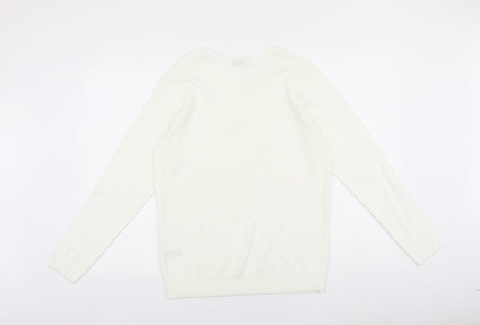 BHS Womens White Round Neck 100% Cotton Pullover Jumper Size 14