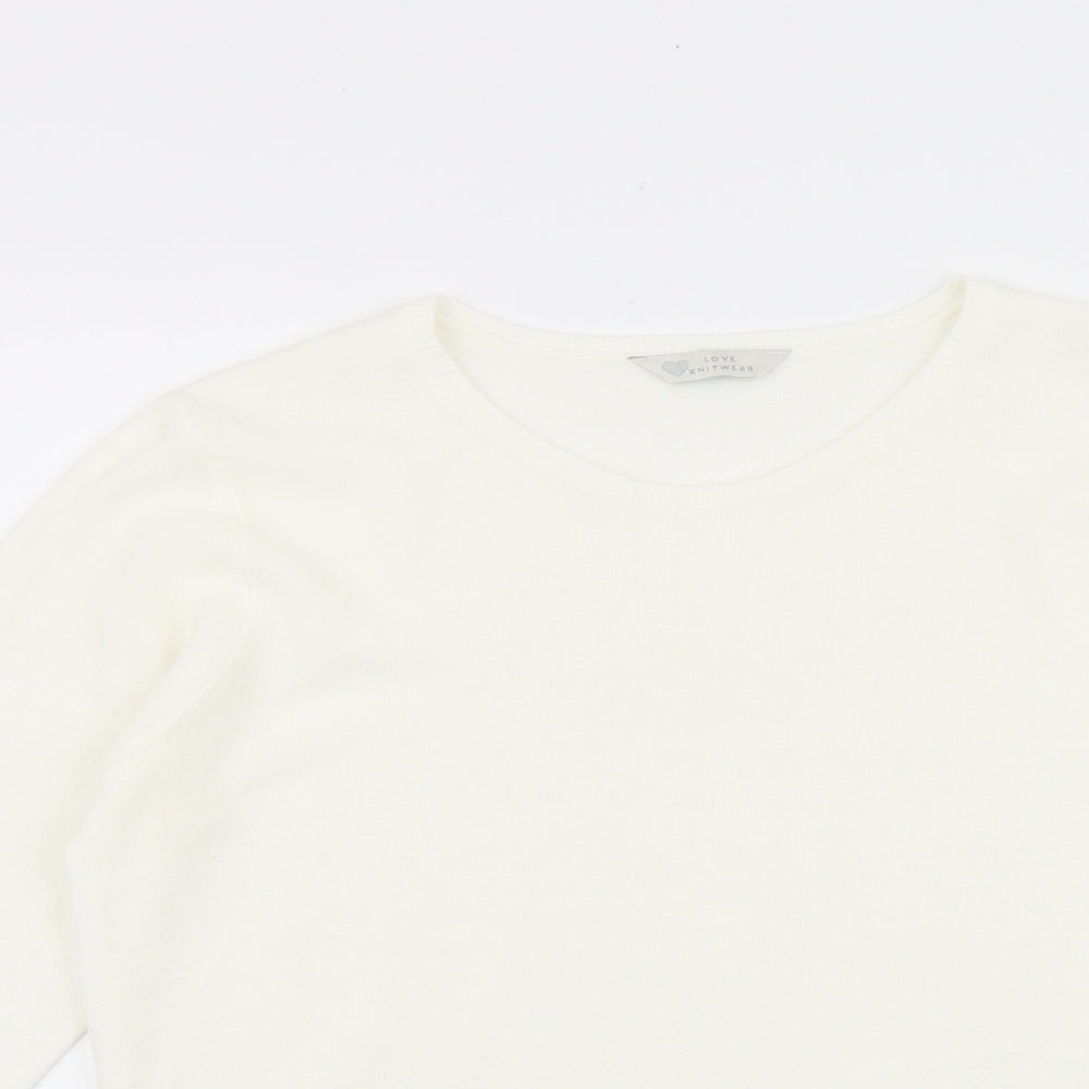 BHS Womens White Round Neck 100% Cotton Pullover Jumper Size 14