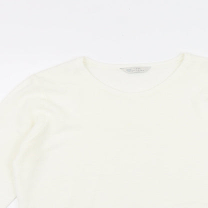 BHS Womens White Round Neck 100% Cotton Pullover Jumper Size 14