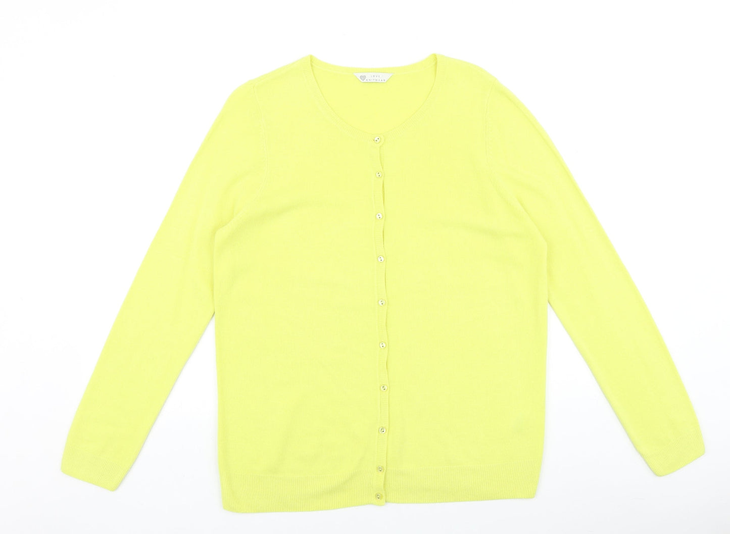 BHS Womens Yellow Round Neck 100% Cotton Cardigan Jumper Size 14