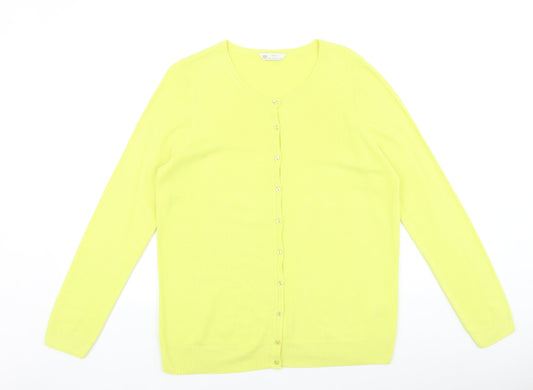 BHS Womens Yellow Round Neck 100% Cotton Cardigan Jumper Size 14