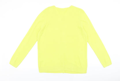 BHS Womens Yellow Round Neck 100% Cotton Cardigan Jumper Size 14