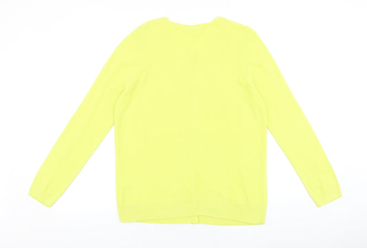 BHS Womens Yellow Round Neck 100% Cotton Cardigan Jumper Size 14