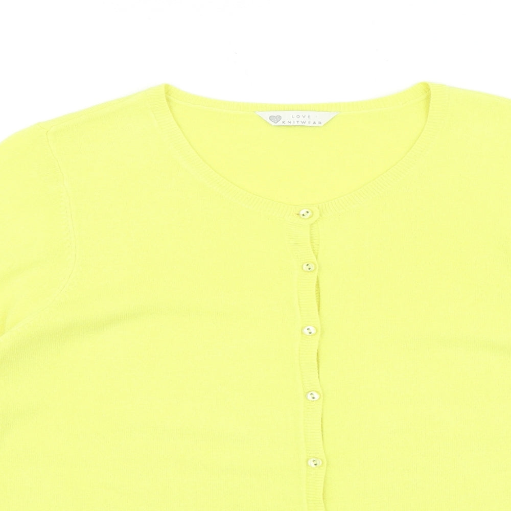BHS Womens Yellow Round Neck 100% Cotton Cardigan Jumper Size 14