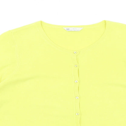 BHS Womens Yellow Round Neck 100% Cotton Cardigan Jumper Size 14