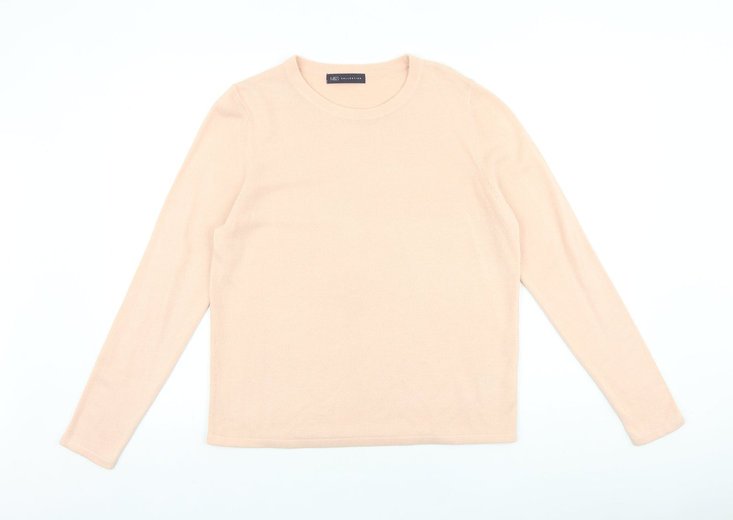 Marks and Spencer Womens Pink Round Neck 100% Cotton Pullover Jumper Size 14